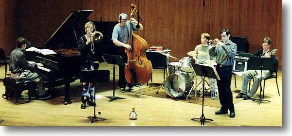 Tim Peck, pianist, playing with a Longy School of Music small Jazz ensemble.